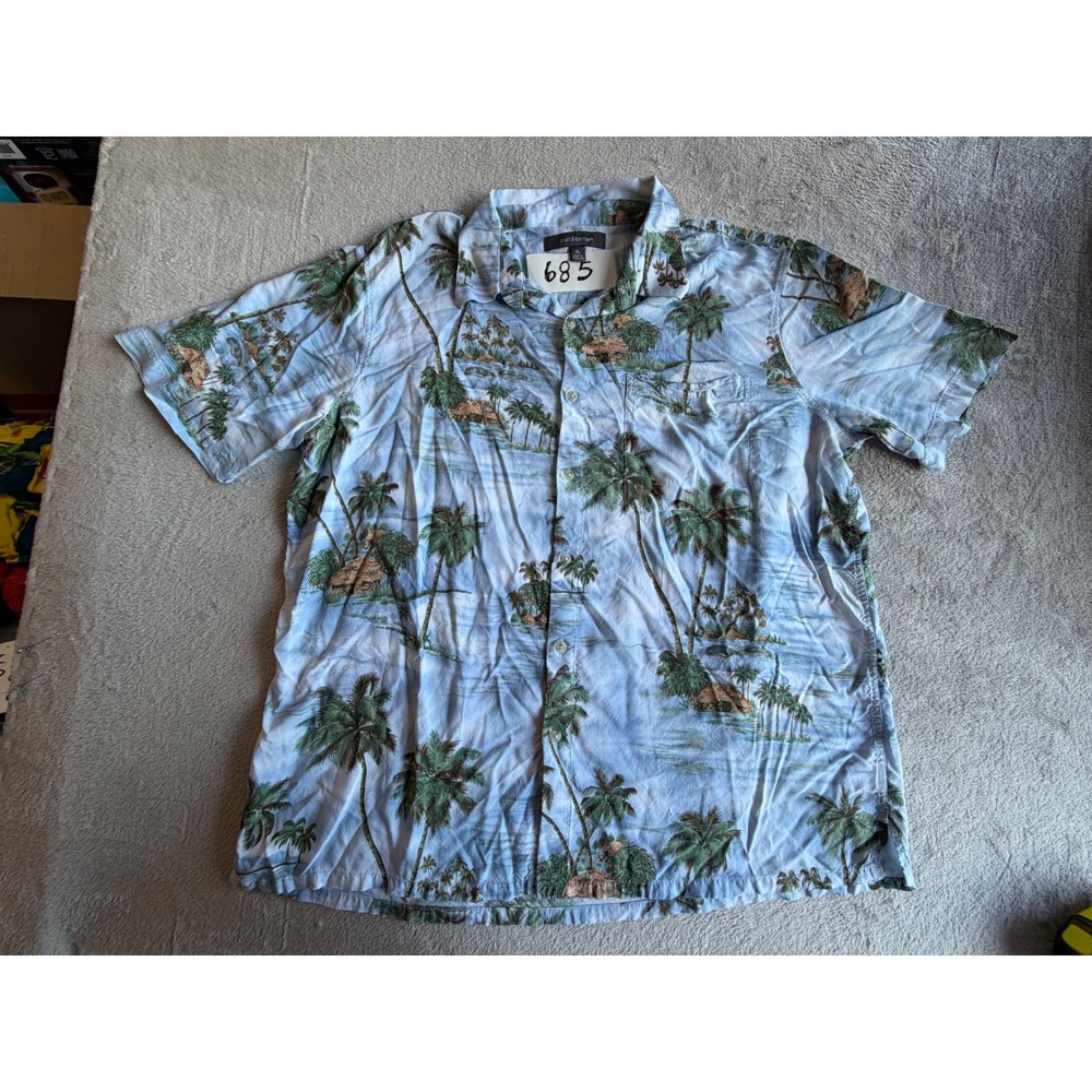 Croft & Barrow Button Down Shirt Mens XL Blue Tropical Palm Tree Print